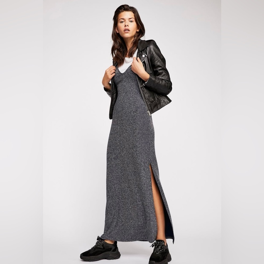 Free People - Lola Maxi Slip Dress - Navy Blue / Silver - Size Small